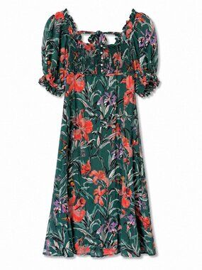 By Anthropologie Floral Smocked Puff Sleeve Midi Dress XS